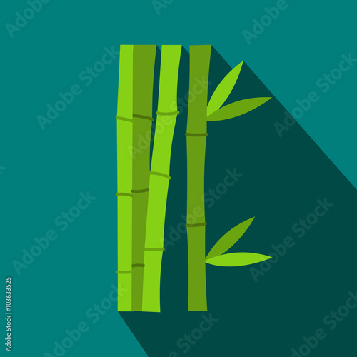 Green bamboo stems icon, flat style 