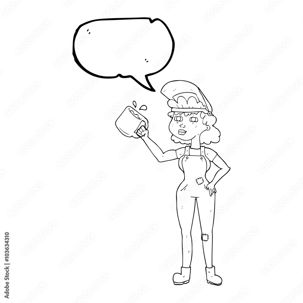 speech bubble cartoon woman in dungarees speech bubble cartoon woman in dungarees