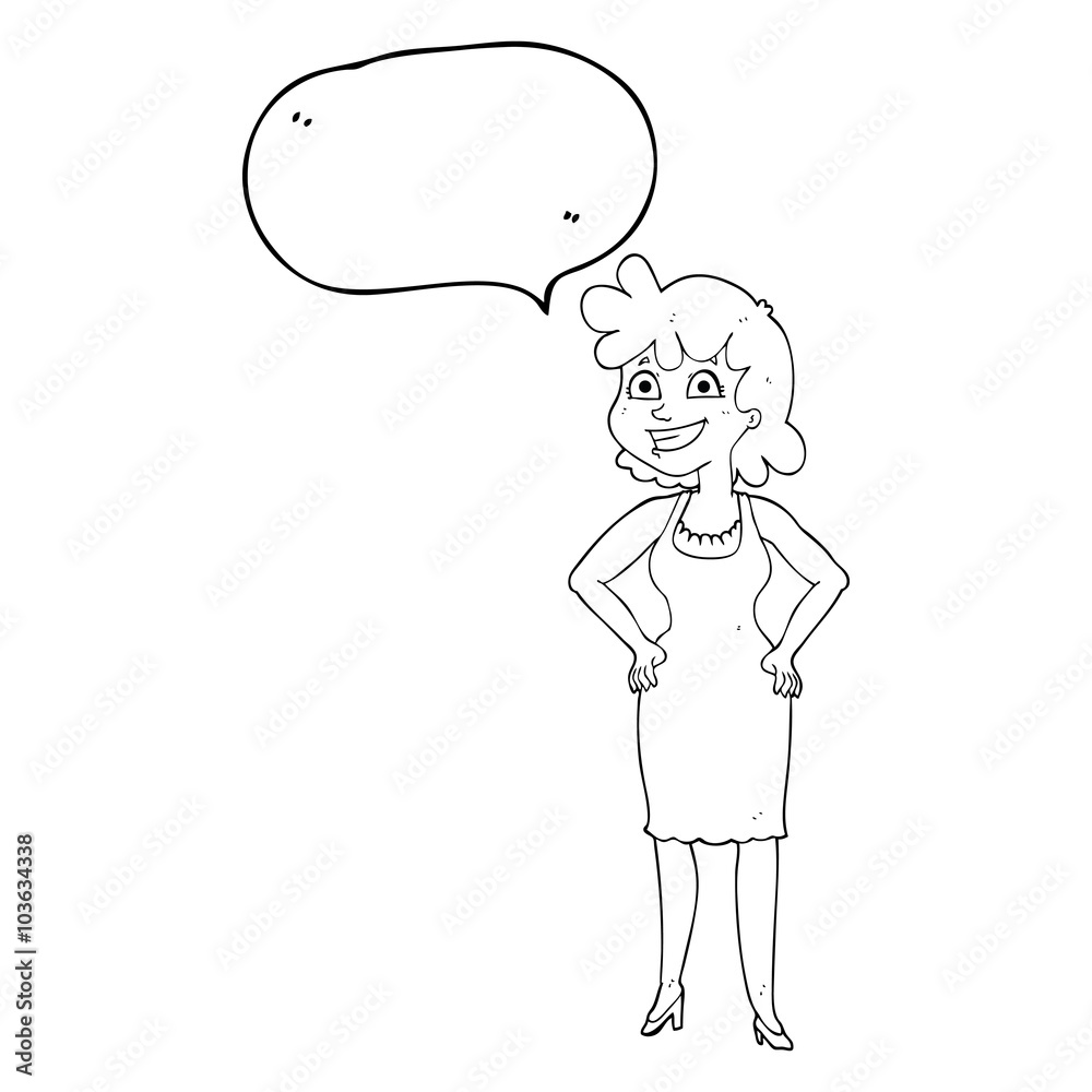 speech bubble cartoon happy woman wearing dress speech bubble cartoon happy woman wearing dress