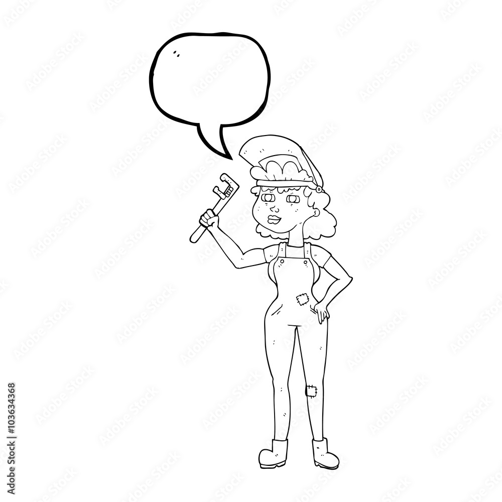 speech bubble cartoon capable woman with wrench speech bubble cartoon capable woman with wrench