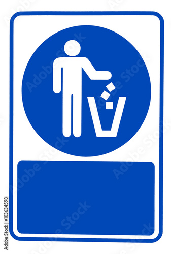 Recycled symbol over blue and white background. Man throwing tra