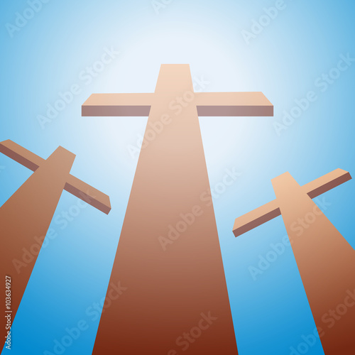 Vector three crosses. Christ passion and Easter Background