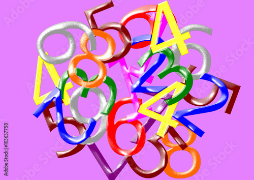 chiffres mélangés colorés,fond 