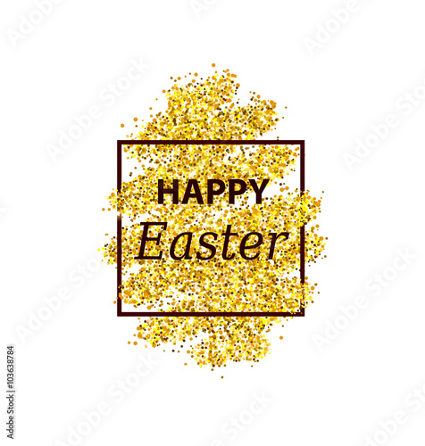 Happy Easter greeting with gold glitter 