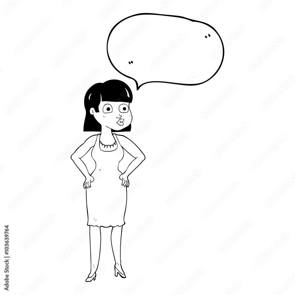 speech bubble cartoon woman in dress with hands on hips speech bubble cartoon woman in dress with hands on hips