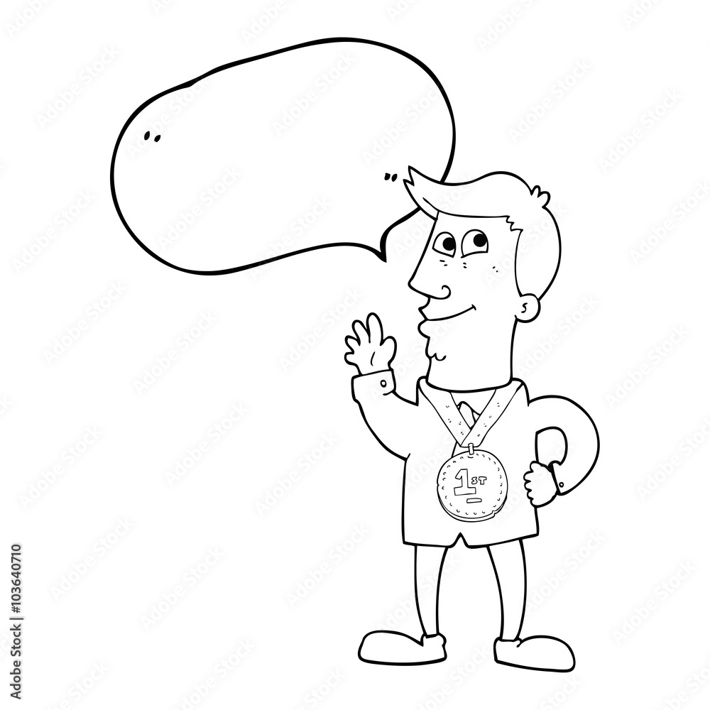 speech bubble cartoon waving man with award speech bubble cartoon waving man with award
