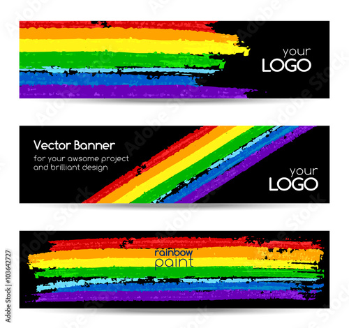 Set of vector banners with rainbow colors paint