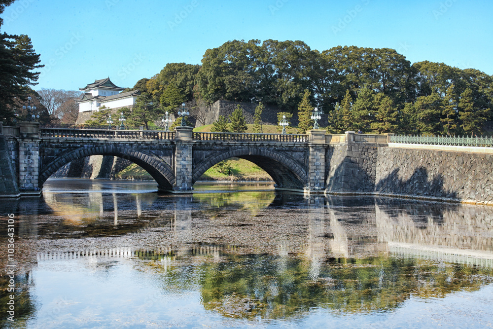 皇居 正門石橋と伏見櫓 皇居 正門石橋と伏見櫓
