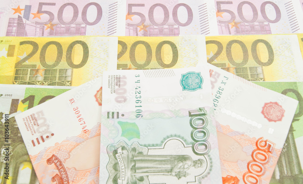 different russian banknotes and Euro banknotes different russian banknotes and Euro banknotes
