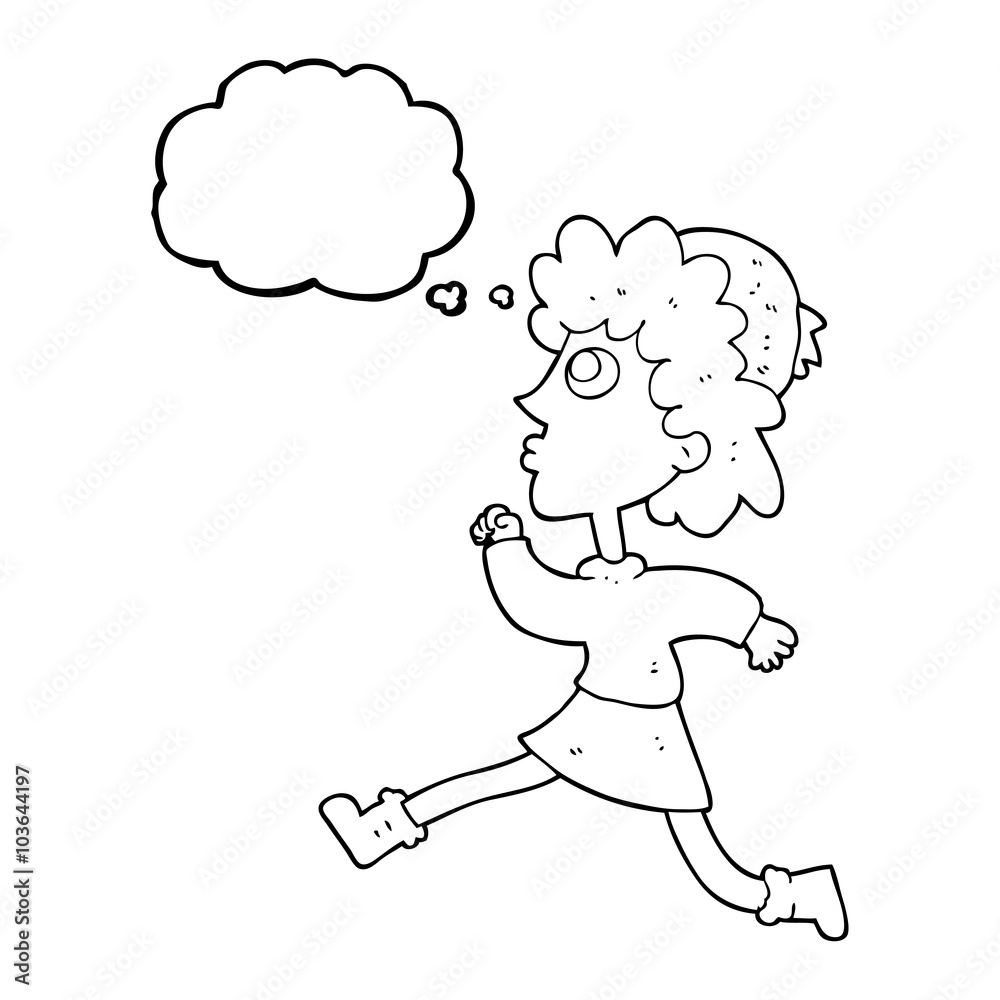 thought bubble cartoon running woman
