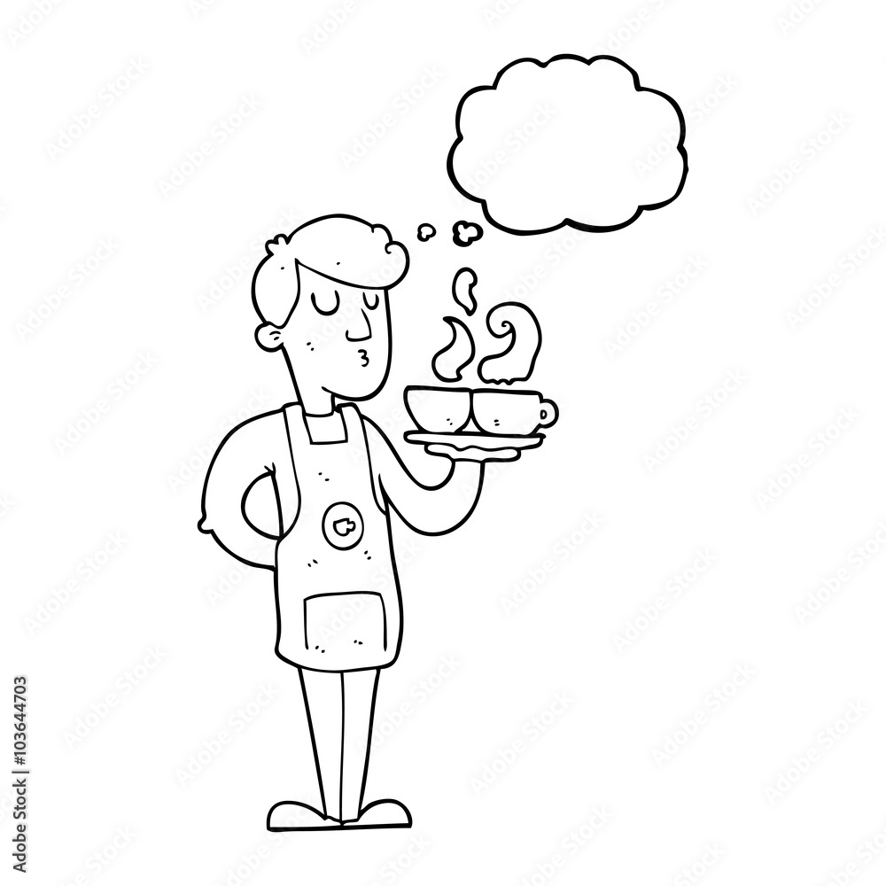 thought bubble cartoon barista serving coffee thought bubble cartoon barista serving coffee