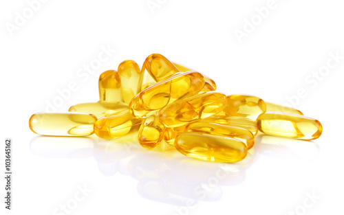Omega 3 capsules from Fish Oil on white background