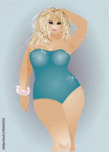 Plus size  beautiful blonde girl, vector illustration