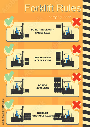 Forklift safety rules. Easy to edit vector infographics.
