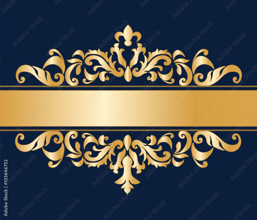 Royal imperial classic ornament damask invitation in gold. Vector