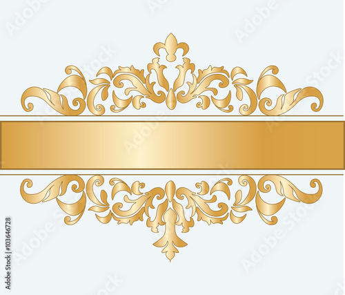 Royal imperial classic ornament damask invitation in gold. Vector