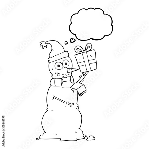 thought bubble cartoon snowman holding present © lineartestpilot