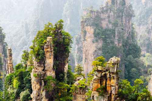 Natural quartz sandstone pillars of the Tianzi Mountains
