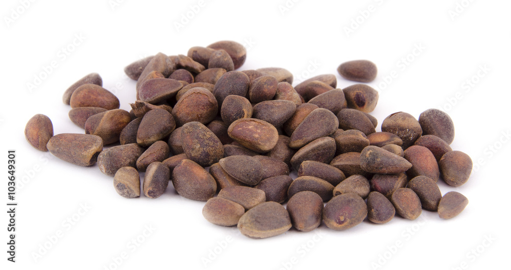 Cedar nuts on a white background Cedar nuts on a white background