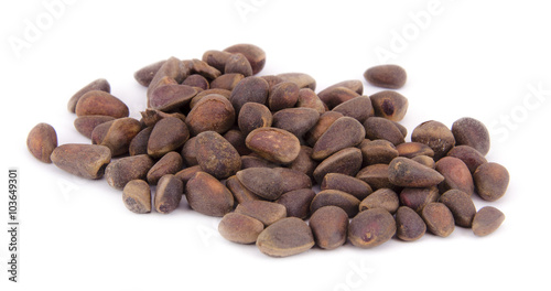 Cedar nuts on a white background