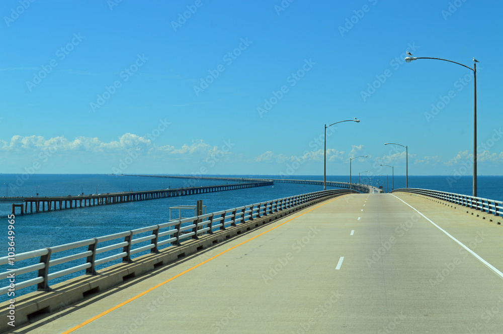 Approaching the Chesapeake Bay Tunnel bridge in Virginia, US