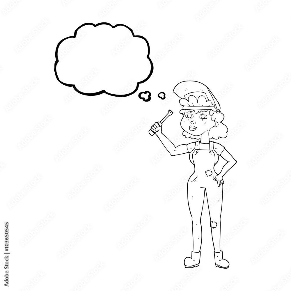 thought bubble cartoon female mechanic