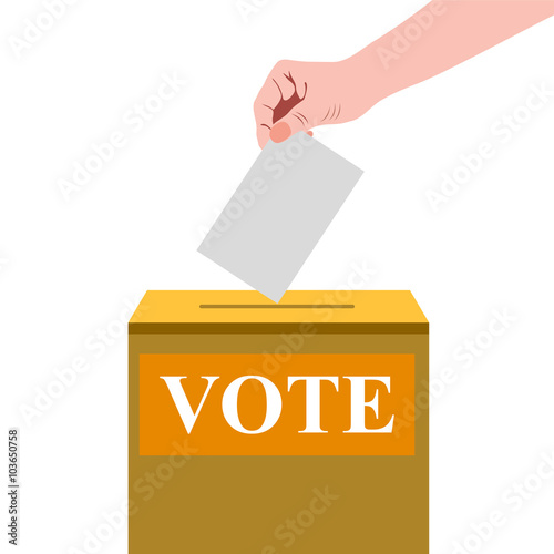 Hand casts ballot in the ballot box in elections silhouette
