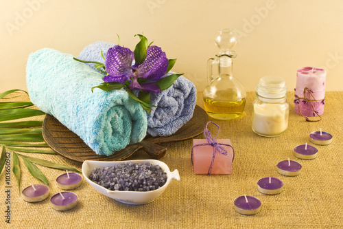 Spa composition in blue and violet colors