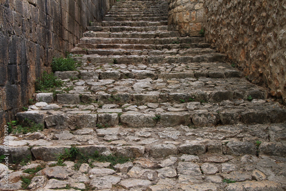 Stone stairs in the old town Pocitelj near the Mostar , Bosnia and Herzegovina