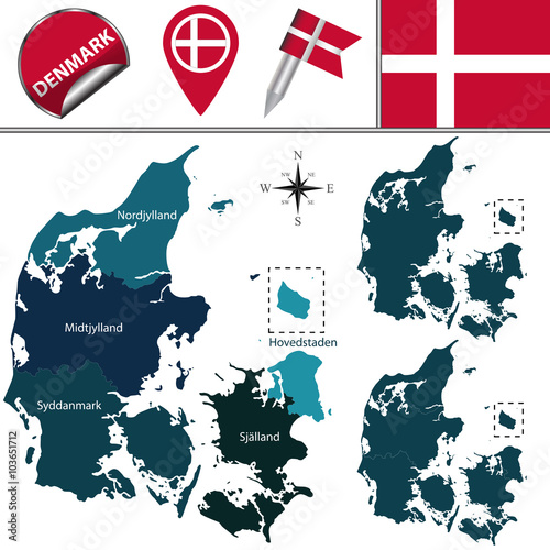 Map of Denmark with named regions photo