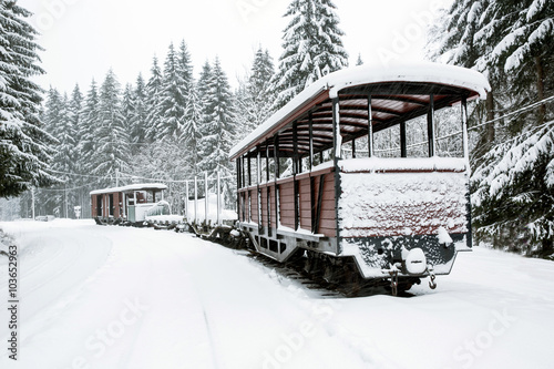 railway road  in winter forest