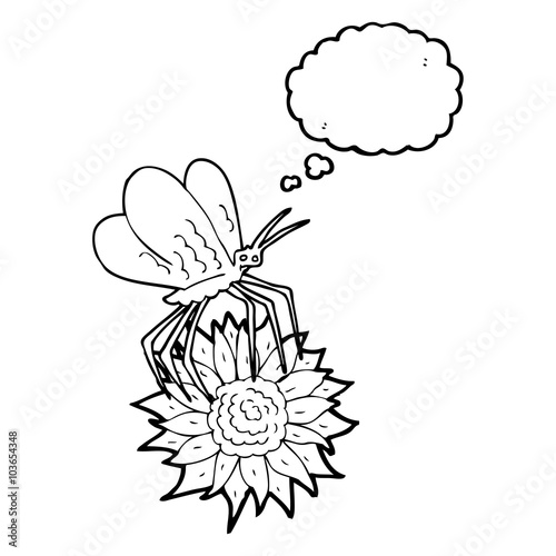 thought bubble cartoon butterfly on flower