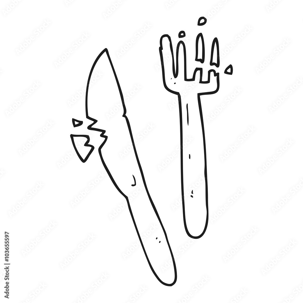 black and white cartoon cracked plastic cutlery black and white cartoon cracked plastic cutlery