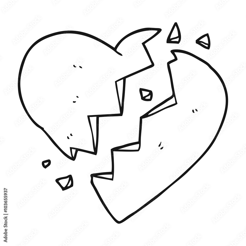 black and white cartoon broken heart black and white cartoon broken heart
