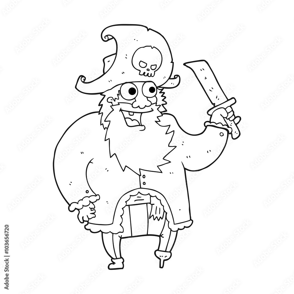 Fototapeta premium black and white cartoon pirate captain