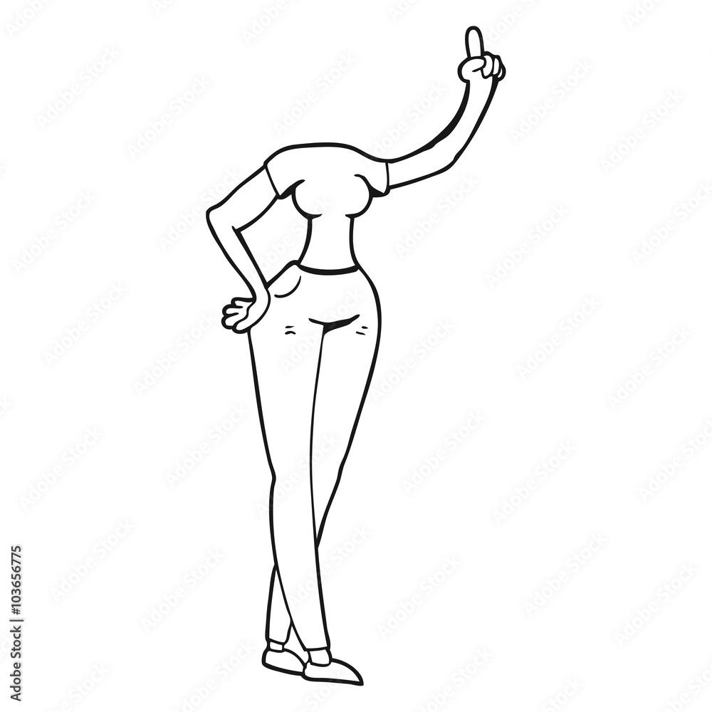 black and white cartoon female body with raised hand
