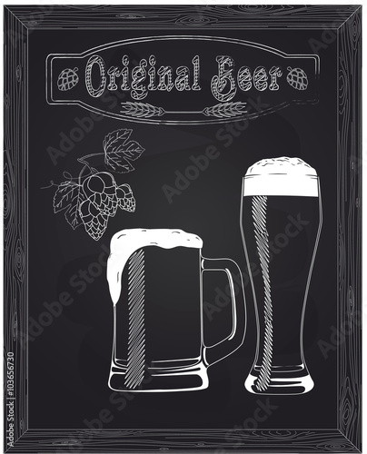 beautiful mug and a glass with beer and foam