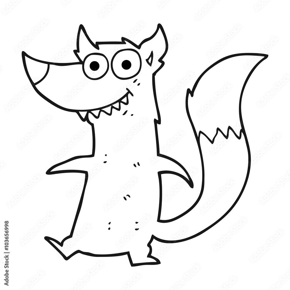 Naklejka premium black and white cartoon little wolf
