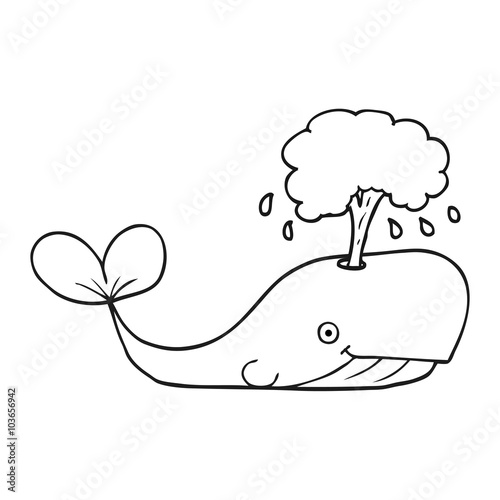 black and white cartoon whale spouting water