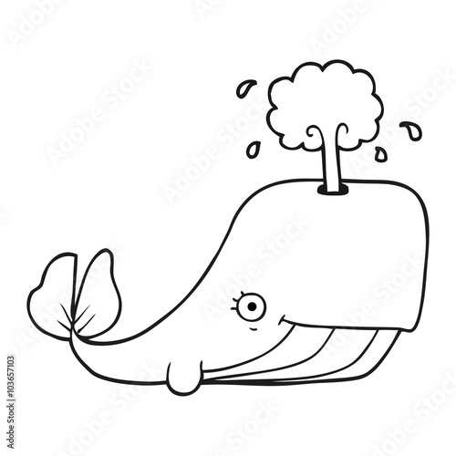 black and white cartoon whale spouting water