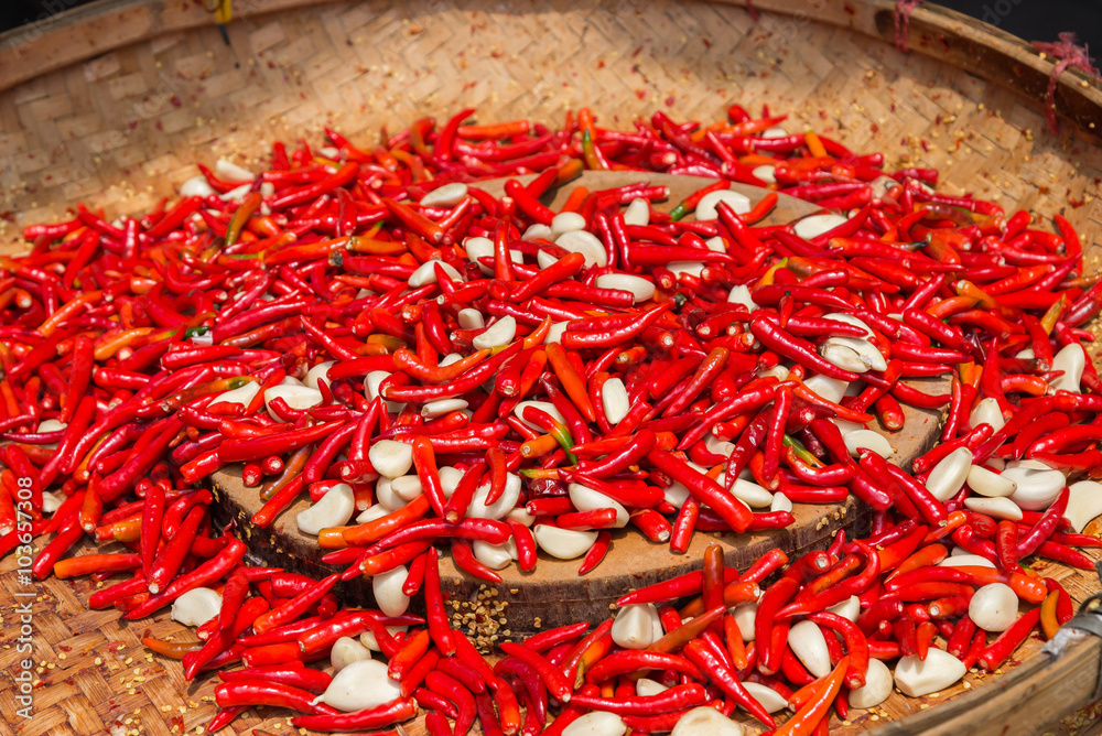 Red hot chili peppers with garlic for china sauce Red hot chili peppers with garlic for china sauce