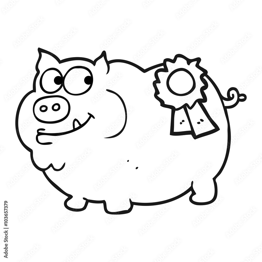 black and white cartoon prize winning pig black and white cartoon prize winning pig