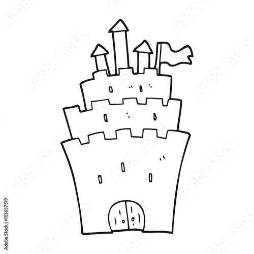 black and white cartoon castle