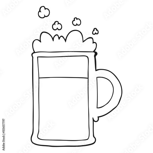 black and white cartoon tankard of beer