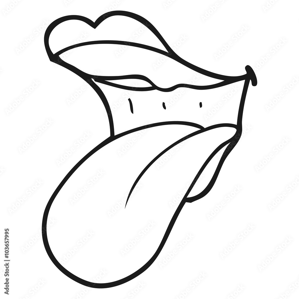 black and white cartoon mouth sticking out tongue Stock Vector | Adobe ...