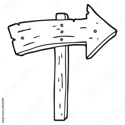 black and white cartoon wooden direction arrow