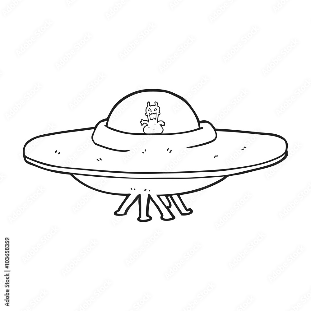black and white cartoon UFO black and white cartoon UFO