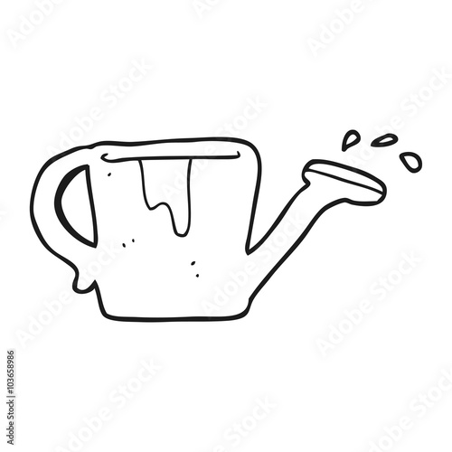 black and white cartoon watering can