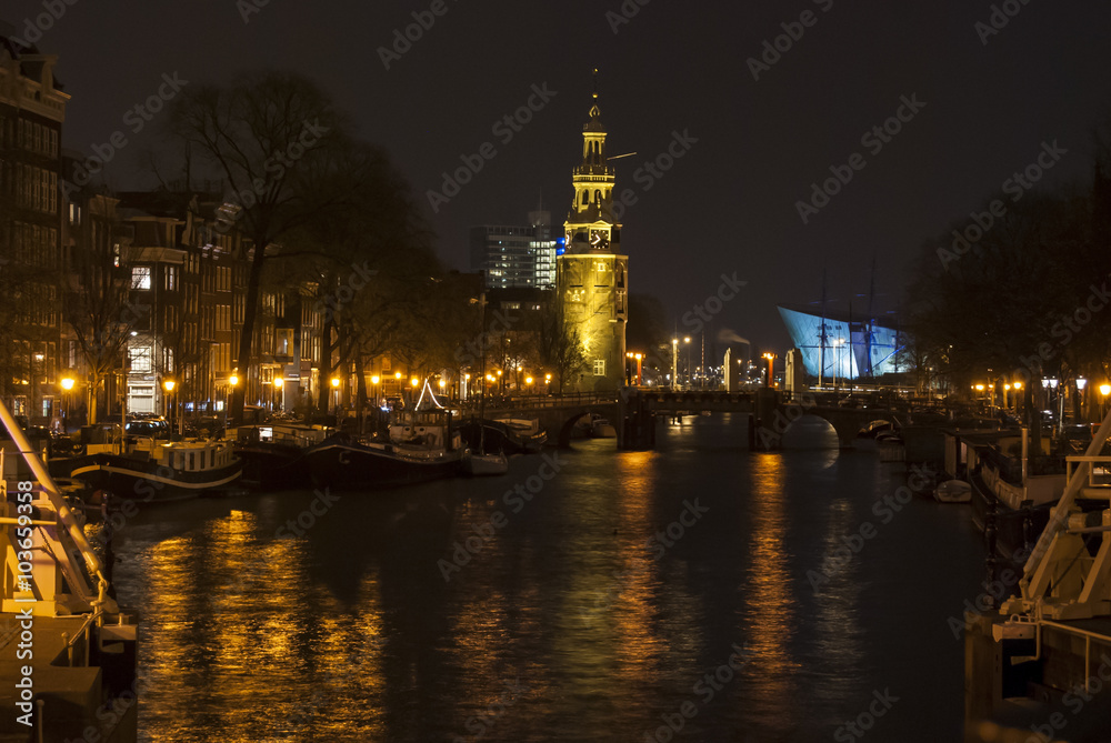 Canals by night. Amsterdam. Netherlands.