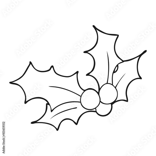 black and white cartoon christmas holly